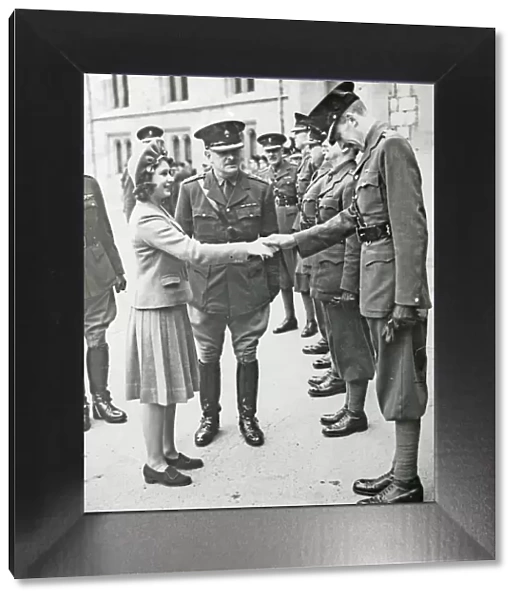 hrh princess elizabeth meeting officers. review of the regiment on being appointed colonel
