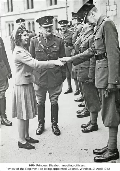 hrh princess elizabeth meeting officers. review of the regiment on being appointed colonel