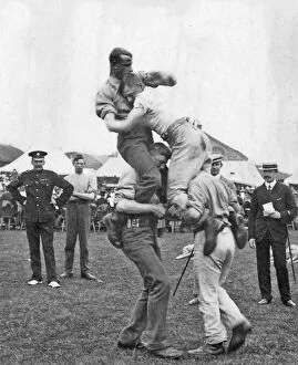 Battalion Sports Gallery: battalion sports july 1909 wrestling on horseback