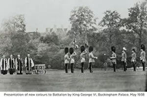 1930s Collection: presentation of new colours to battalion by king george vi