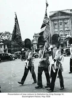 Buckingham Palace Gallery: presentation of new colours to battalion by king george vi